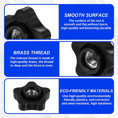 Close-up of Six Pack Star Knobs 3/8-16 Tpi Female Adapter for T Track Bolts Jig Clamps, showing smooth surface and brass thread.
