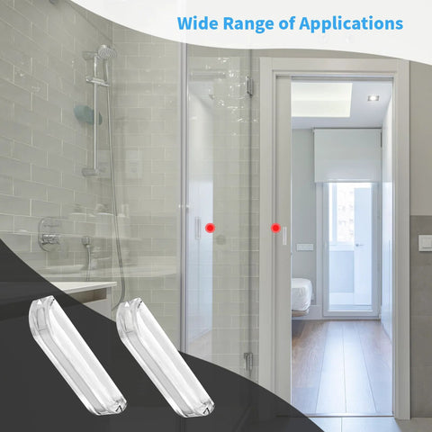 Ten Pcs Mini Acrylic Pull Handles 2 Inch Clear Hardware for glass door and shower application, easy grip design shown.