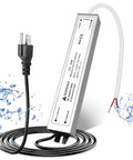 Rugged 12V 30W LED Power Supply With IP67 Waterproof Rating Outdoor Ready LED Driver Transformer From 110V AC To 12V DC Three Prong Plug 3.3 Feet Cable For LED Strip Lighting showcasing plug and waterproof design.