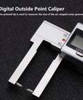 Digital Outside Point Caliper showing readout, used for All In One Outside Groove Caliper With High Resolution Readout For Wall Thickness.