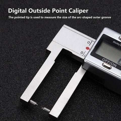 Digital Outside Point Caliper showing readout, used for All In One Outside Groove Caliper With High Resolution Readout For Wall Thickness.