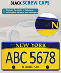 Audi Rear License Plate Bracket Holder For 2014 To 2024 A3 A4 A5 A6 A7 Q5 TT No Drill showing black screw caps and New York plate