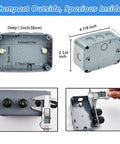 Rugged Weatherproof Outdoor Junction Box IP66 Enclosure 125x86x62mm showing dimensions, inner space, and cable gland fittings.