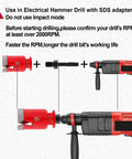 Front view: 13pc diamond tile hole saw kit with red diamond-tipped bits, milling and bevel bits, SDS adapter, drill.