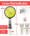 Lever Dial Indicator With Magnetic Holder And Stand, Pro Grade Measuring Probes, Magnetic Base, Dial Gauge Kit For Precision Micrometer Work, Digital Dial 12.7mm showing 0.01mm accuracy