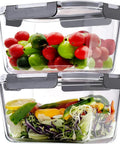 Two Pack Large Glass Storage Containers With Lids 85 Oz 10.5 Cup Airtight Food Storage For Meal Prep Rotisserie Chicken Watermelon BPA Free Freezer Dishwasher Oven Safe with vegetables inside