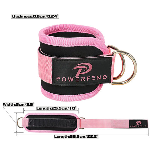 Heavy Duty Ankle Straps For Cable Machines Secure Fit Glute Kickback Cuffs with 7mm cushioning, pink design and steel rings.