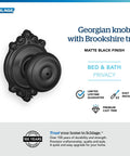 Brookshire Privacy Door Knob With Brookshire Trim Matte Black For Bedroom And Bath No Fuss Self Aligning Install Inside Push Button Lock With Emergency Pin Key