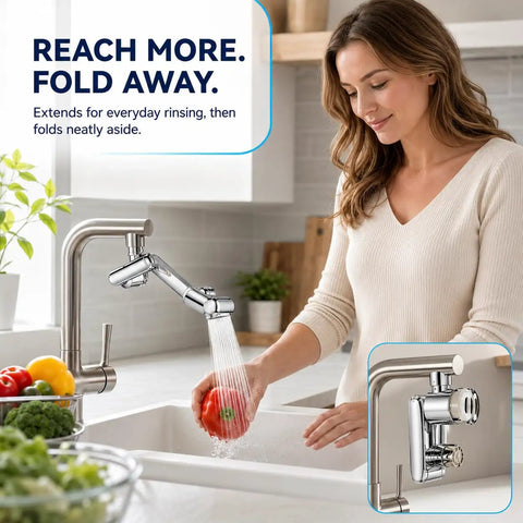 Smooth Operator Sink Helper 1080 Degree Rotating Faucet Extender Unit With Four Flexible Jet Patterns And Built In Mineral Filter For No Stress Washing Days