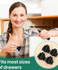 Woman installing 8 Pairs Black False Drawer Front Clips With Screws for cabinet hardware replacement beside drawer.