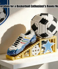 Dope 2026 Soccer Ball Building Block Set With Sport Sneaker And Luminous Crystal Shoe Realistic Mini Soccer Display On Golden Stand STEM Bricks DIY Educational Toy For World Cup Fans Teens And Adults, soccer ball and sneaker on golden stand
