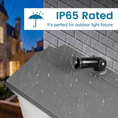 Set It And Forget It Dusk To Dawn Photocell Sensor With Swivel Mount showcased on outdoor fixture with rain, IP65 rated