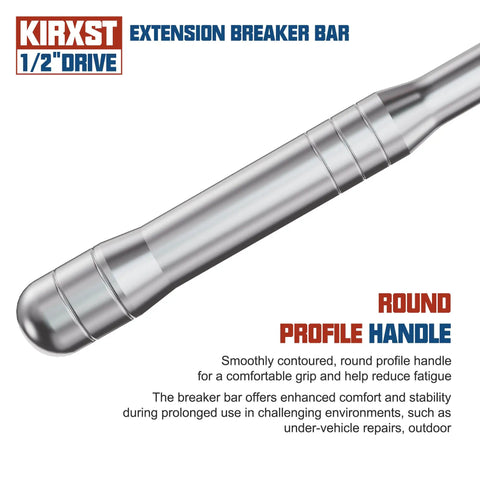 One Half Inch Drive Breaker Bar With 250 Degree Rotatable Head Heavy Duty Extension Bar Ball Lock Laser Marking Chrome Molybdenum Steel Built To Beat Stubborn Bolts For Auto And Motorcycle Maintenance And Repair round handle close-up
