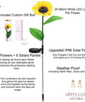 Diagram showcasing a Sunflower Garden Light with Six LED Outdoor Flowers with Solar Panels, IP66 Waterproof, 27 inches tall.