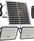 Set It And Forget It 200W Solar Flood Light Outdoor With 1500 Lumens Dual White Floodlights Auto On Off Dusk To Dawn With Remote