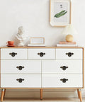 Vintage Retro Drawer Knob Set With Backplates 5Pcs Mushroom Shape Antique Bronze Zinc Alloy Pull Handles installed on dresser.