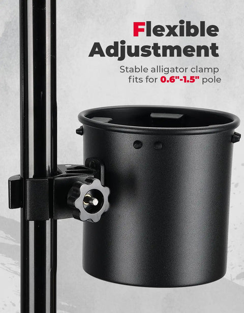 Rugged Motorcycle Cup Holder With Heavy Duty Metal Clamp For 0.6 To 1.5 Inch Range, 32 Oz Bottle Capacity, built tough for durability
