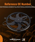 Top Shelf Slick Radiator Cooling Fan Assembly Direct Swap For 2004 Jeep Grand Cherokee 4 Liters And 2004 Through 2006 Jeep Liberty Engines showing fan design and OE reference numbers.