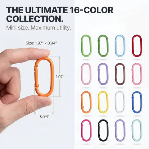 16 Piece Oval Carabiner Clips Set for Keychains and Lanyards Aluminum Alloy Lightweight Yet Sturdy Snap Hooks Colorful Attachments
