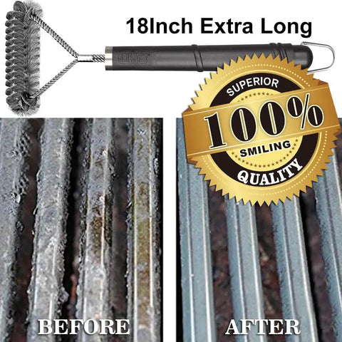 Wire And Helix 2 In 1 Grill Brush Grillin Safe And Efficient Grill Cleaning 18 Inch BBQ Cleaner with before and after results