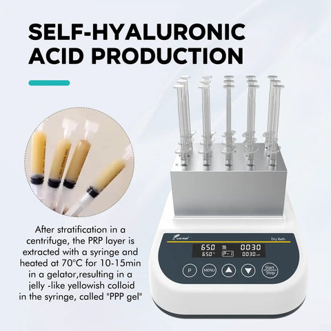 Gel Heating And Cooling Machine With 15 Wells For 1 ml Syringes in lab setting for PRP gel preparation