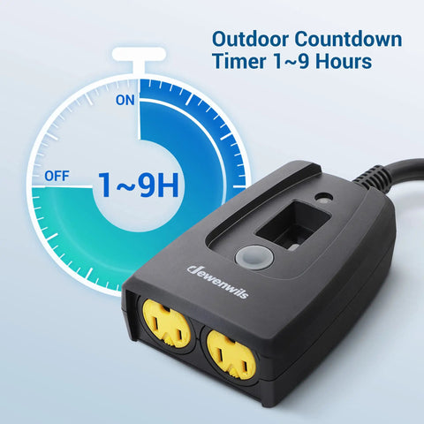 Outdoor Timer For Electrical Outlets Waterproof Weather Resistant Plug In Countdown Timer With Two Grounded Outlets For String Garden Lights 15A 125V 0.5 HP UL Listed