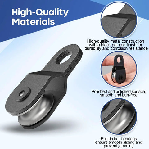 10 Piece Black Snatch Block Pulleys With Ball Bearing, Smooth Running Single Wheel Pulleys For 0.23 Inch Rope, Replacement Gear For Farm Gates, Garage Lifts, Dock Ropes And Lifting Jobs, black metal pulley close-up