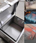 Industrial Grade Parts Storage Boxes With Heavy Duty Stainless Steel Toolboxes Rigid Handle And Quiet Hydraulic Lids For Easy Open Close Workshop Ready Rugged Garage Organizer For Tools And Small Parts open lid, stainless steel, hinged