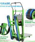 Heavy Duty Electric Stair Climbing Dolly With 1250W Motor And 900 Lb Load Capacity showing non-slip rubber track and adjustable handle.