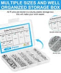 Premium Cotter Pin Set 120 Piece Assortment Kit With 7 Sizes R Shaped Heavy Duty Zinc Plated Carbon Steel Pins For Automotive Machinery Lawn Mowers And DIY Projects in labeled plastic box