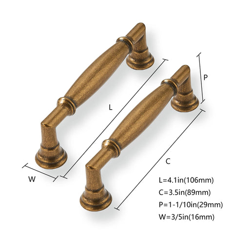 Dimensions of antique brass cabinet pulls 3.5 inch hole center solid zinc alloy handles 10 pack corrosion resistant hardware