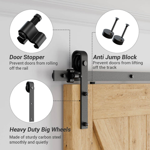 Heavy Duty Barn Door Hardware Kit 4 Foot Sliding Track For 24 Inch Wide Door Panels With Sturdy Steel And Nylon Rollers diagram