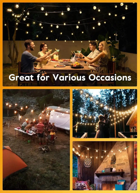 38Ft Outdoor String Lights With Remote, 15 Shatterproof LED Bulbs, Waterproof Patio Hanging Lights For Porch Or Balcony in use