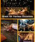 Outdoor event with LED Outdoor String Lights 55ft G40 Patio Lights With 52 Shatterproof Bulbs illuminating backyard dining.