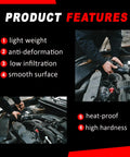 Product features image with engine bay install photos and 4 Pieces Square U Bolts 2.5 Inch Wide Leaf Springs 8.75 Inch Long For Chevrolet Silverado 1500 And GMC Sierra 1500 1988 To 2019 Heavy Duty Replacement Kit