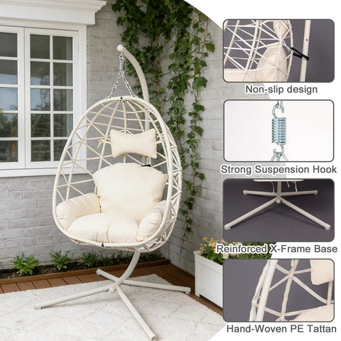 Chill Ready Egg Shaped Hammock Chair For Indoor And Outdoor Use With Removable Washable Cushion And Breathable Woven Design