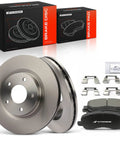 Heavy Duty Front Brake Rotors And Top Shelf Ceramic Pads Set For Jeep Compass Cherokee And Mitsubishi Outlander Lancer 11 57 Inch 294Mm, showing rotors and pads with boxes.