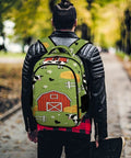 Person wearing Green Grass Farm Cartoon Printed Unisex Backpack With Large Capacity Durable Polyester on a path.