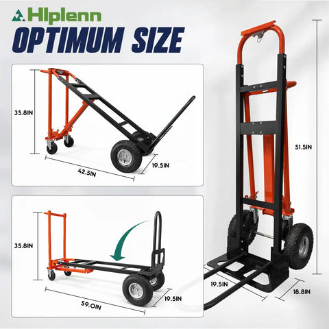 Beefy Aluminum 4 In 1 Convertible Hand Truck Dolly With Four Smooth Wheels And Heavy Duty Frame dimensions of hand truck for household moves.