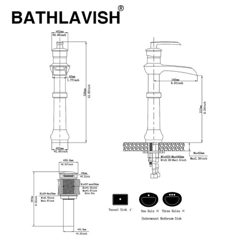 Dope Matte Black Vessel Sink Faucet With Waterfall Flow, Tall Single Hole Bathroom Vanity Mixer Tap technical diagram