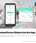 Smart Energy Plug 15A With LoRa Range Up To A Quarter Mile Real Time Power Monitoring app interface in living room setting