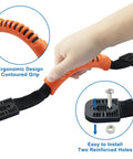 Two Pack Kayak Handles With Plastic Buckle Orange PVC Molded Webbing Replacement Handles for paddle tandem canoe boat and kayaks includes mounting screws heavy duty UV resistant no fuss install, close-up of handle with mounting screw