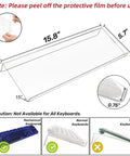 Dimensions and compatibility chart for Two Pack Tilted Keyboard Stand In Clear Acrylic For Ergonomic Typing, shows 15.8 x 5.7 inches size.