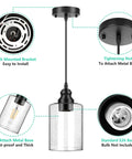 Diagram of 3 Pack Industrial Pendant Lights With Seeded Glass Shades, Black Farmhouse Ceiling Lighting assembly parts