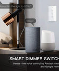 Smart WiFi Dimmer Switch With RF Remote Control Tuya Smart Life App Compatible 2 Way And 3 Way Multi Control For One Light Backlit Tempered Glass Touch Panel Alexa And Google Assistant Voice Ready White Finish next to voice speakers