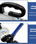 Close-up of Electric Pipe Beveler 1500W with lifting handle and ratchet wrench, auto-aligning internal expanding tool for pipes.