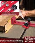 Pro Grade Aluminum Track Jig for Narrow Cuts attached to table saw with adjustable knob and scale markings visible