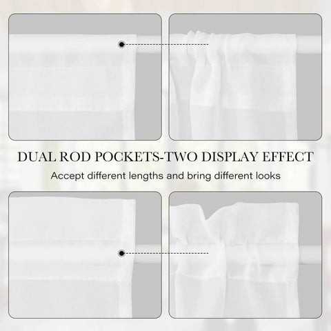 Dual rod pockets display of Two Panel Sheer Voile French Door Curtains With Light Filtering, Rod Pocket Window Treatments