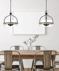 Modern Farmhouse 3 Light Pendant Chandelier With Glass Drum Shade, 16 Inch Ceiling Light hanging above dining table