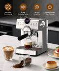 Top Shelf Espresso Machine With Hot And Cold Brew Coffee Maker And Milk Frother For Knockout Cafe Drinks Home 50 Oz Tank LCD Screen with 20 bar pressure and 58mm portafilter.